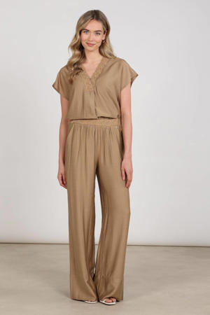 wide leg high waist broek camel