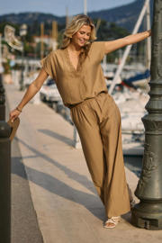 thumbnail: NUKUS wide leg high waist broek camel