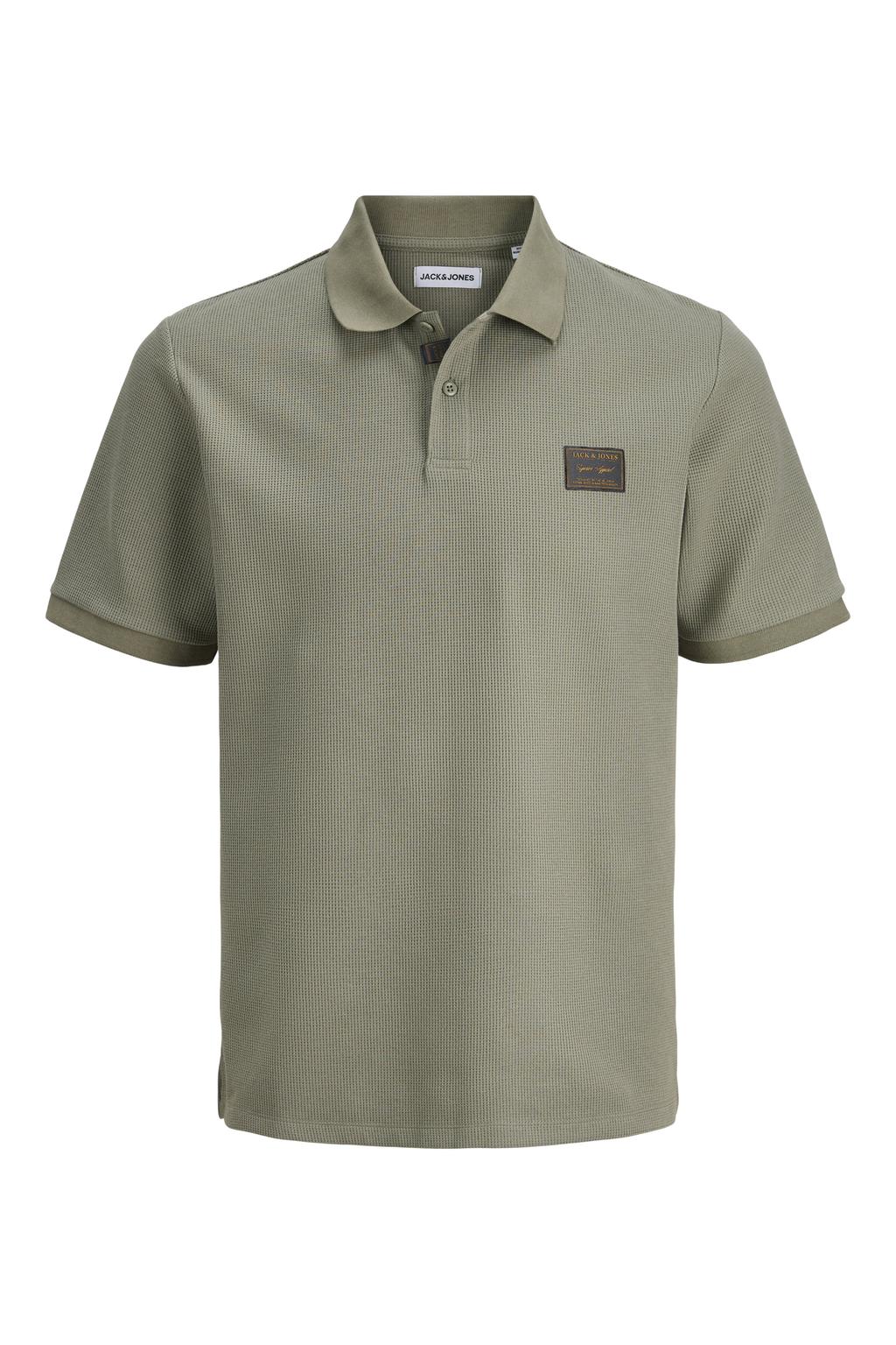 Groene heren JACK & JONES regular polo met effen, korte mouwen, knoopsluiting en textuur