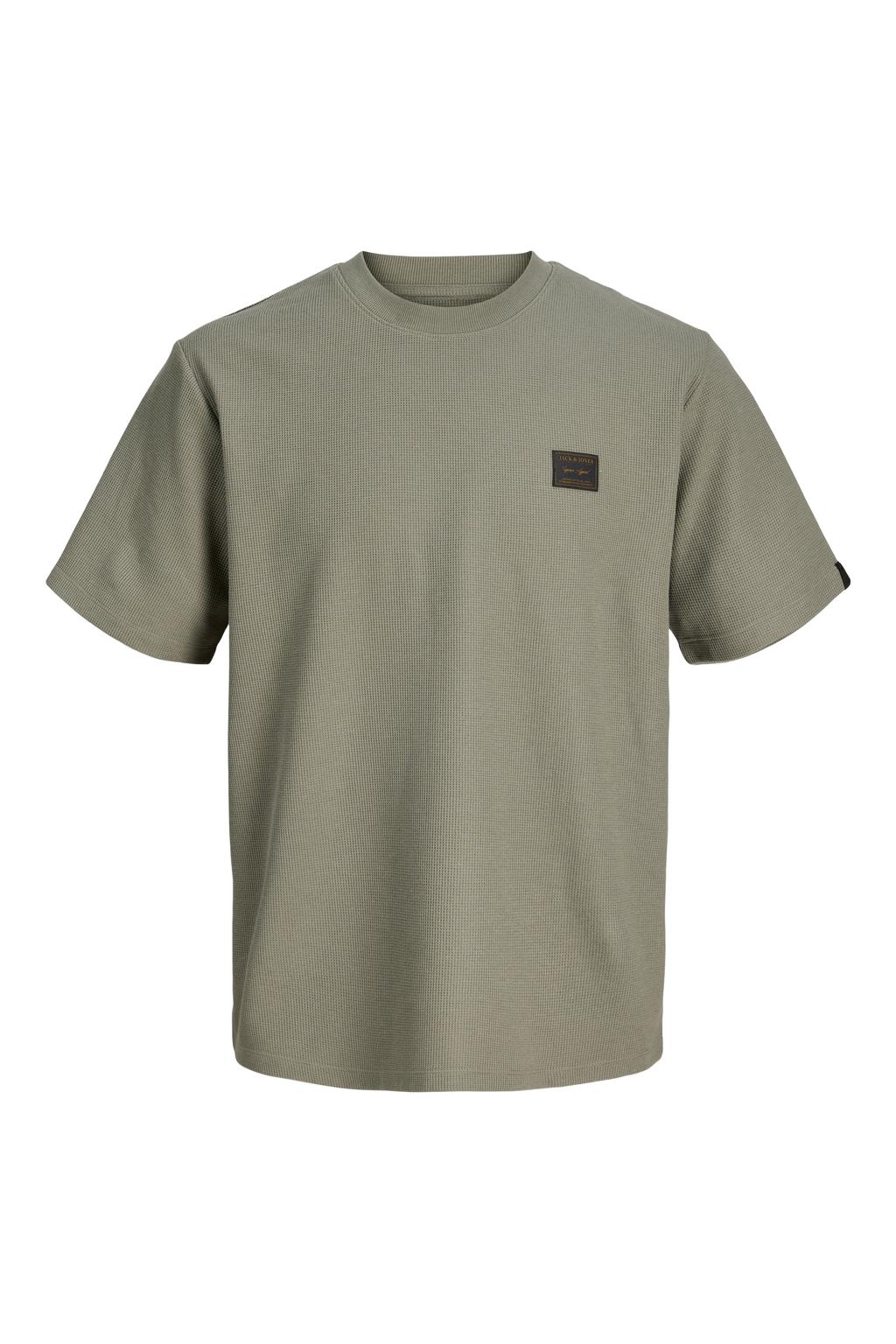 Groene heren JACK & JONES relaxed T-shirt van polyester met effen, korte mouwen, ronde hals en textuur