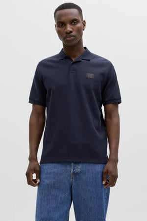 regular polo met textuur donkerblauw