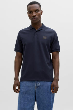 regular polo met textuur donkerblauw