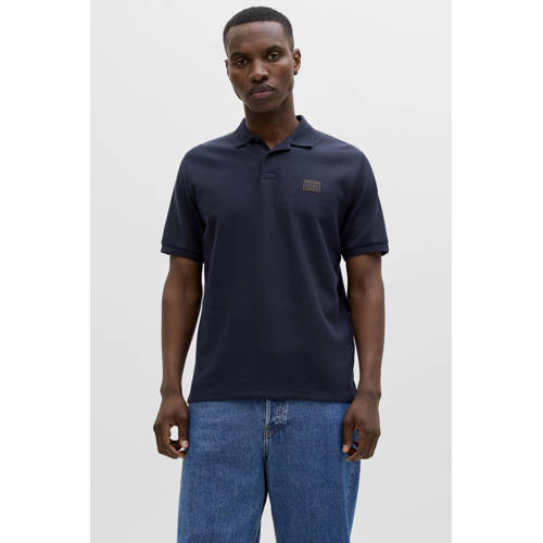 JACK & JONES regular polo met textuur donkerblauw afbeelding