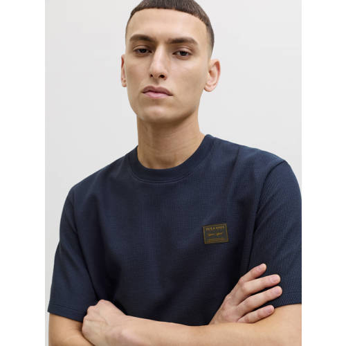 JACK & JONES relaxed T-shirt met textuur donkerblauw afbeelding
