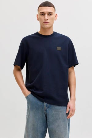 relaxed T-shirt met textuur donkerblauw