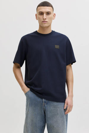 relaxed T-shirt met textuur donkerblauw