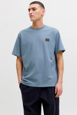 relaxed T-shirt met textuur blauw