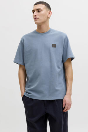 relaxed T-shirt met textuur blauw