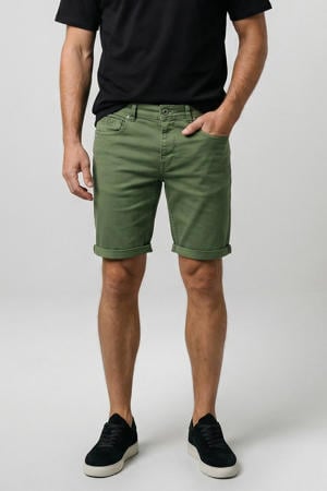 BLACKER denim slim short olijfgroen