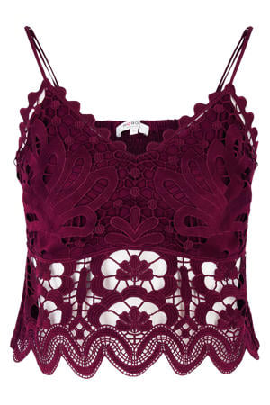 kanten cropped top donkerrood