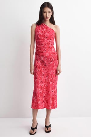 midi one shoulder jurk met bloemenprint rood