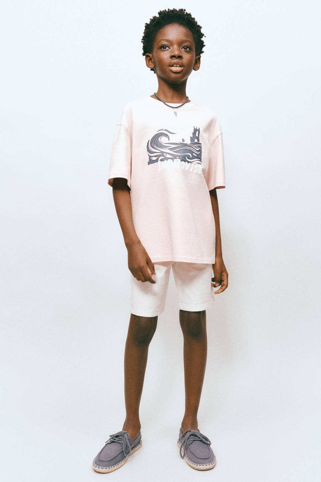 Witte jongens Mango Kids bermuda short van stretchkatoen met rits- en knoopsluiting en effen
