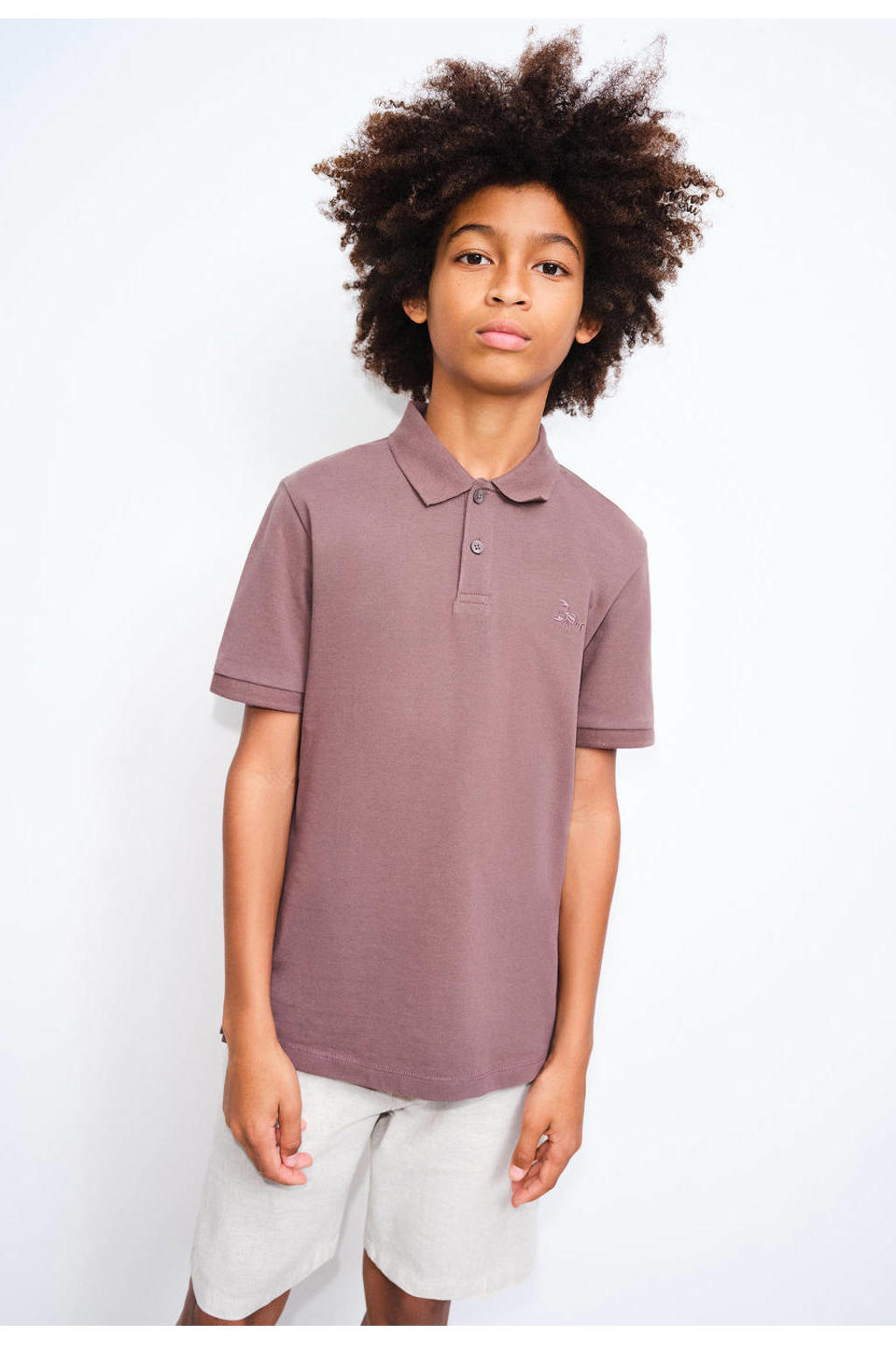 Beige jongens Mango Kids bermuda short van linnen met rits- en knoopsluiting en effen