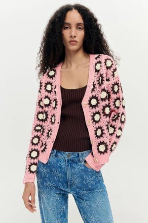 gebreid vest crochet roze