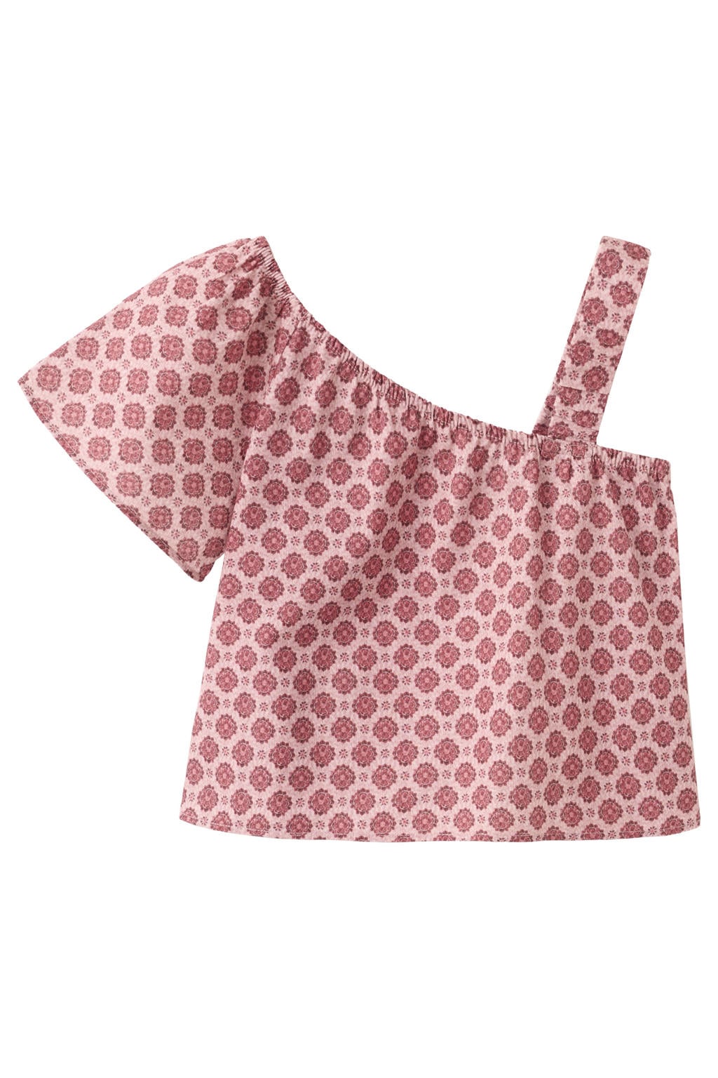 Mango Kids one shoulder gebloemde top - donkerrood
