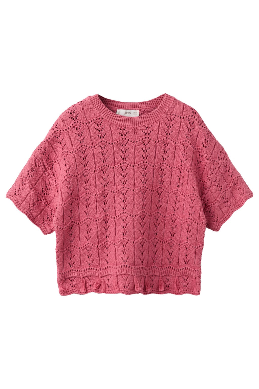 Roze meisjes Mango Kids broderie van katoen met effen, korte mouwen en ronde hals
