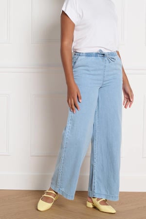 wide leg regular waist broek medium blue denim