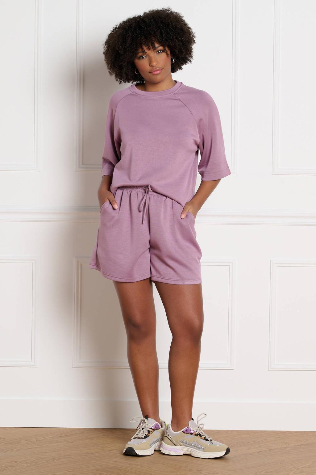 Lilakleurige dames LOLALIZA regular waist casual short van polyester met elastische tailleband met koord en effen
