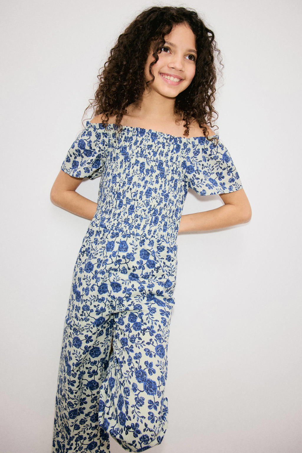 Mango Kids gebloemde jumpsuit blauw