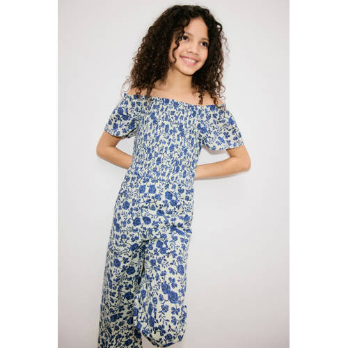 Mango Kids gebloemde jumpsuit blauw