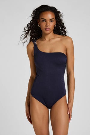 one shoulder badpak Sorrento met lurex donkerblauw