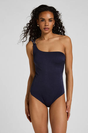 one shoulder badpak Sorrento met lurex donkerblauw