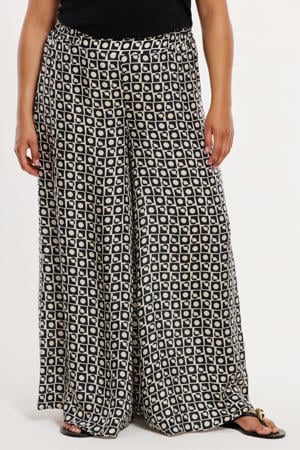 wide leg regular waist broek zwart