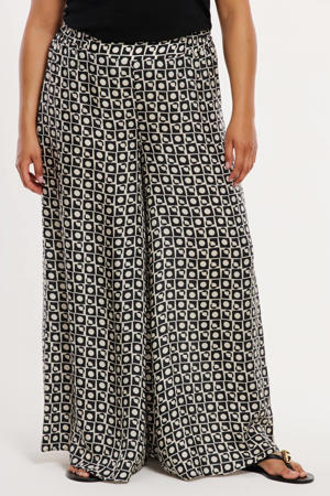 wide leg regular waist broek zwart