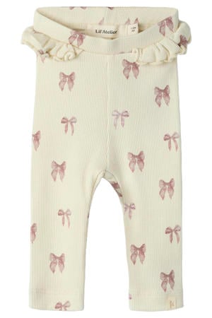 slim fit legging met ruches en print - ecru