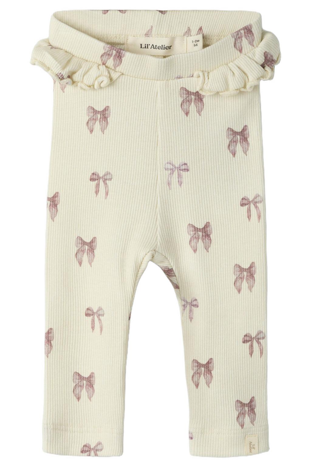 Ecru en roze meisjes LIL' ATELIER BABY slim fit legging en print met elastische tailleband