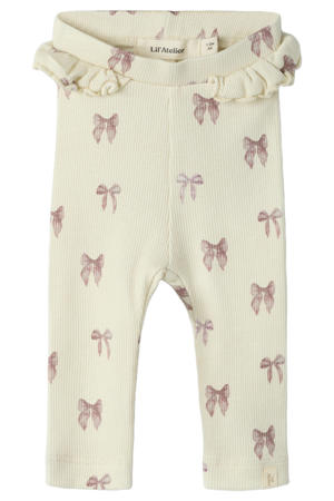 slim fit legging met ruches en print - ecru