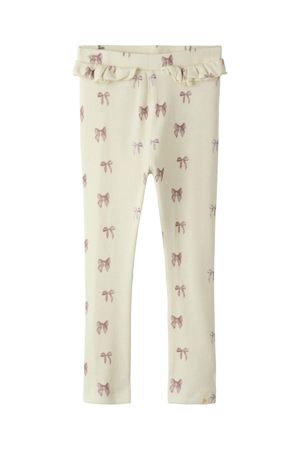 Ecru en paarse meisjes LIL' ATELIER MINI slim regular waist legging van stretchkatoen met elastische tailleband