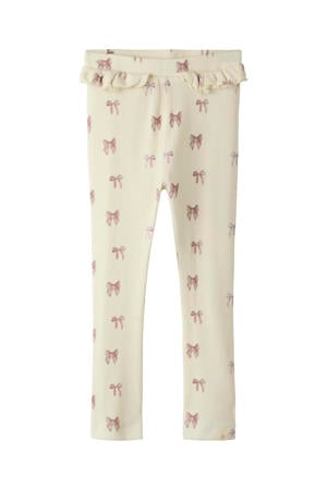 slim regular waist legging met textuur ecru/paars