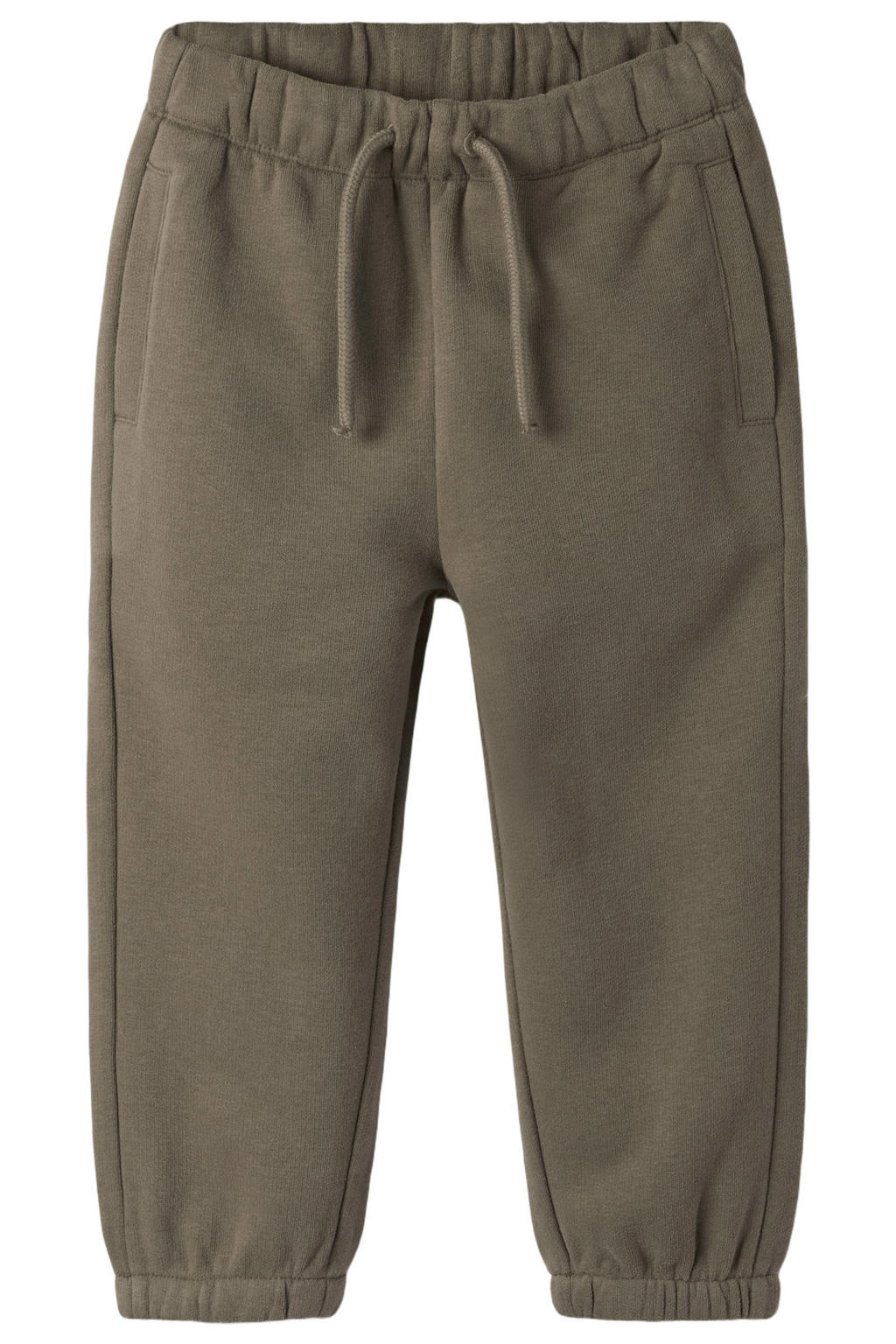 Kakikleurige jongens en meisjes LIL' ATELIER MINI loose fit joggingbroek van sweat materiaal met elastische tailleband met koord en effen