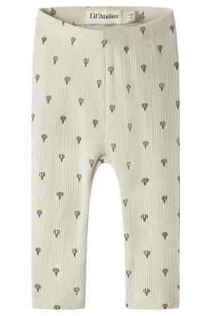 katoenen slim fit gebreide babybroek met print - ecru