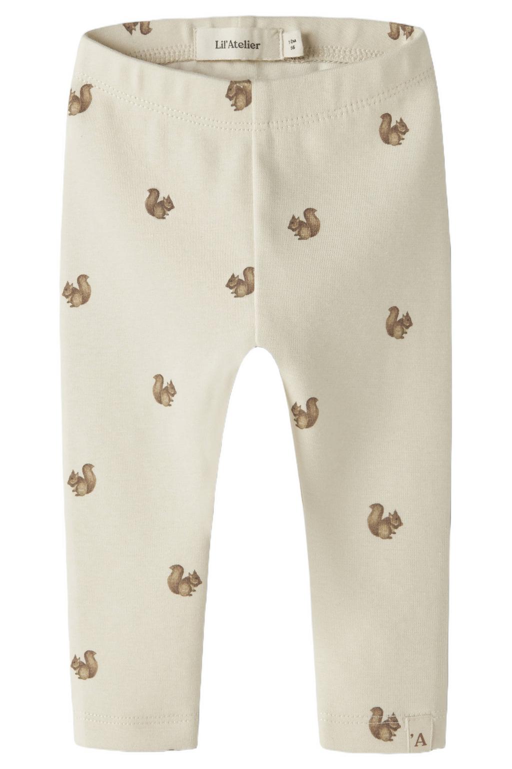 Ecru en bruine LIL' ATELIER BABY babybroek van stretchkatoen met slim fit en elastische tailleband