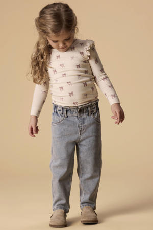 aansluitend longsleeve met ruches en print - ecru