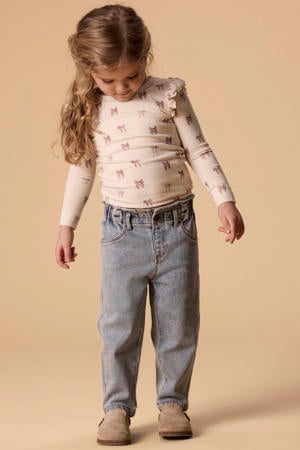 aansluitend longsleeve met ruches en print - ecru