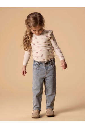 aansluitend longsleeve met ruches en print - ecru
