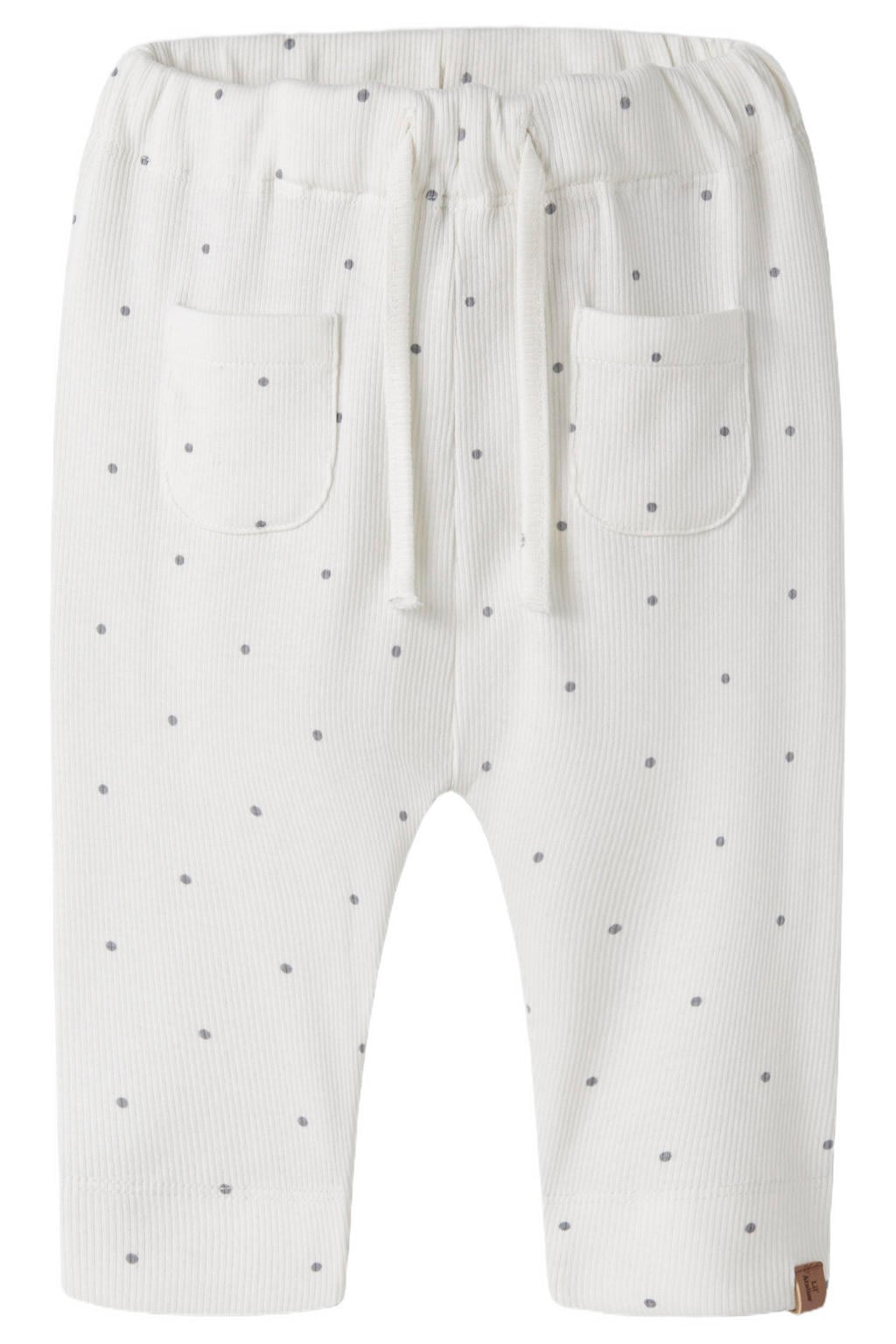 Ecru jongens LIL' ATELIER BABY katoenen gebreide babybroek met regular fit, elastische tailleband met koord en stippenprint