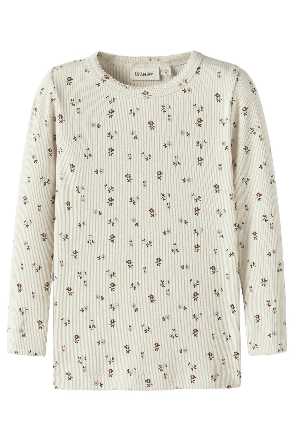 Ecru meisjes LIL' ATELIER MINI aansluitend longsleeve van stretchkatoen met lange mouwen, ronde hals en textuur
