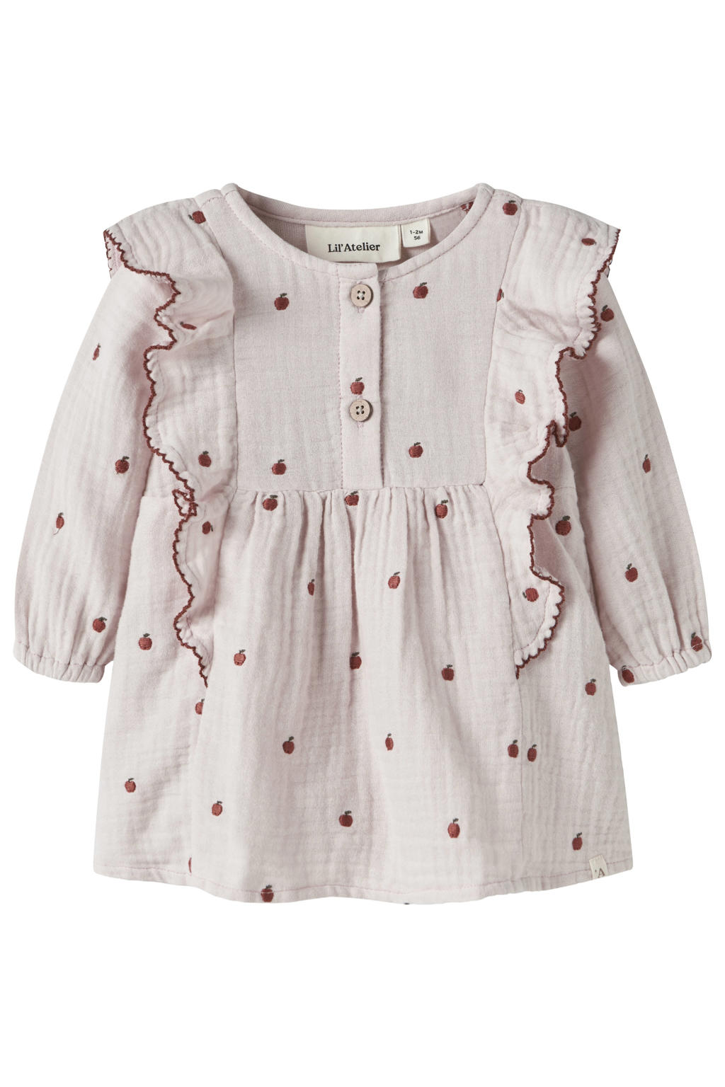 Lilakleurige meisjes LIL' ATELIER BABY korte jurk van katoen met lange mouwen en ronde hals