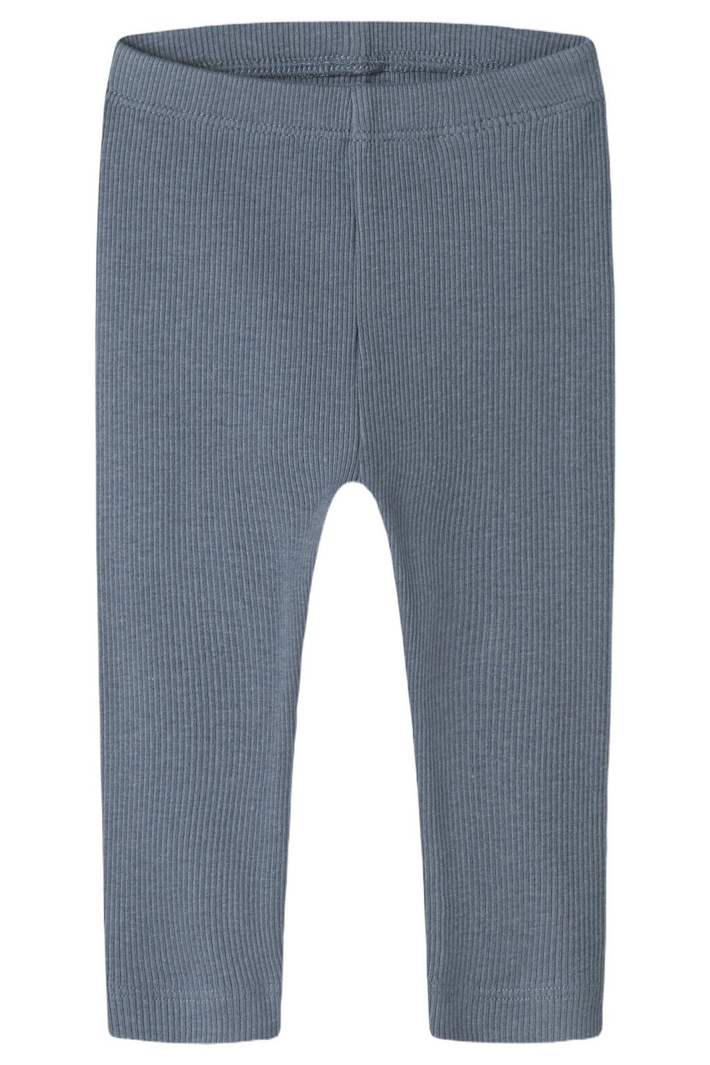 Grijsblauwe NAME IT BABY skinny regular waist babybroek rib gebreid van stretchkatoen met elastische inzet en effen