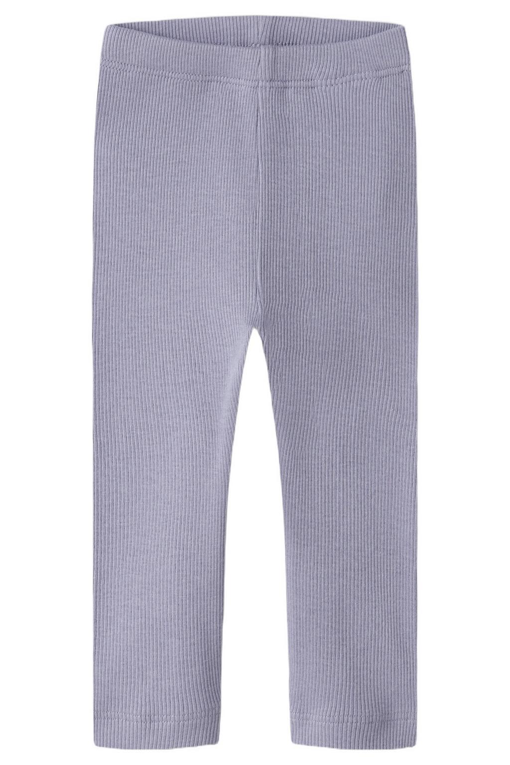Lilakleurige NAME IT BABY skinny regular waist babybroek rib gebreid van stretchkatoen met elastische inzet en effen