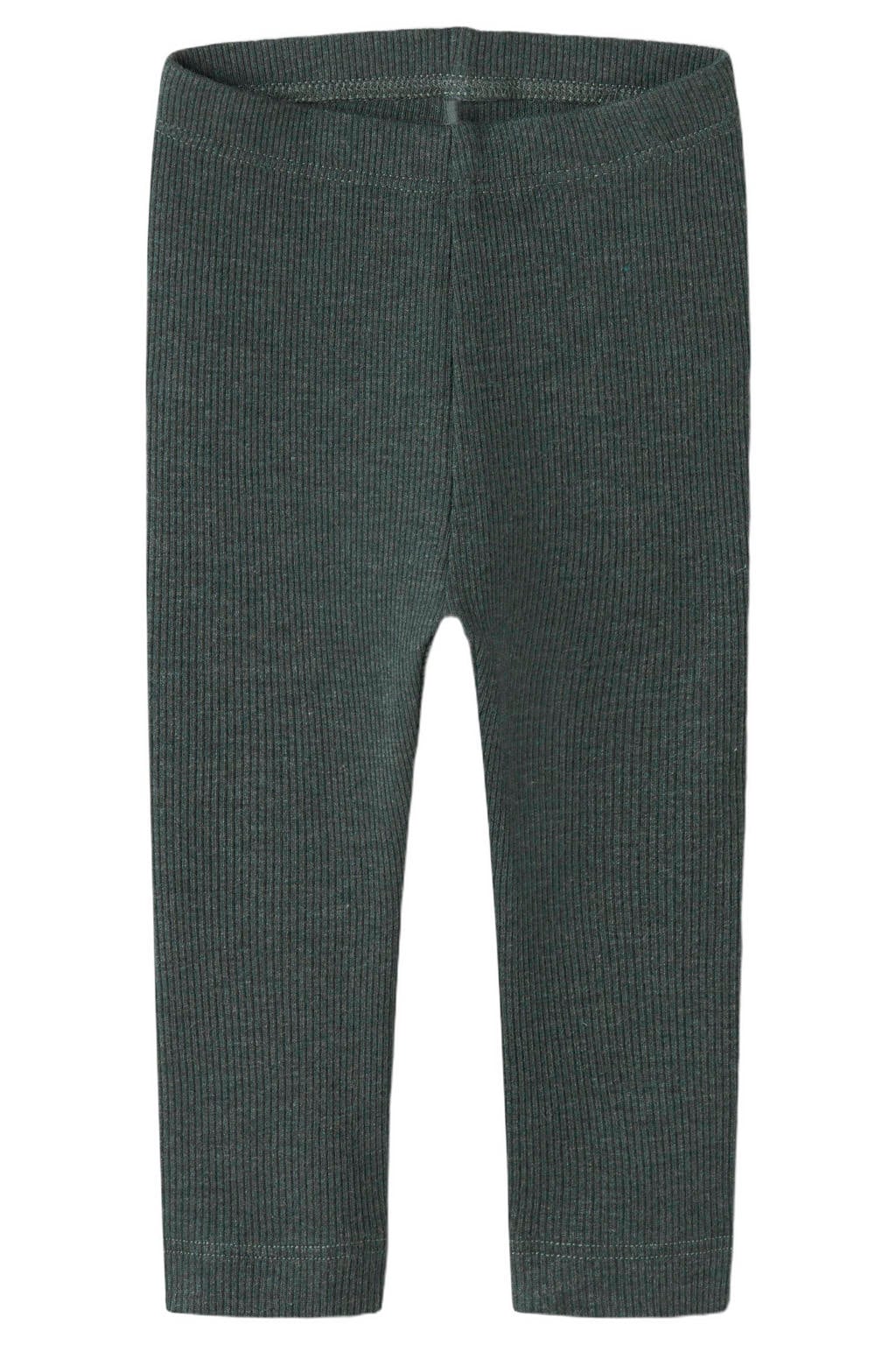 Donkergroene NAME IT BABY skinny regular waist babybroek rib gebreid van stretchkatoen met elastische inzet en effen