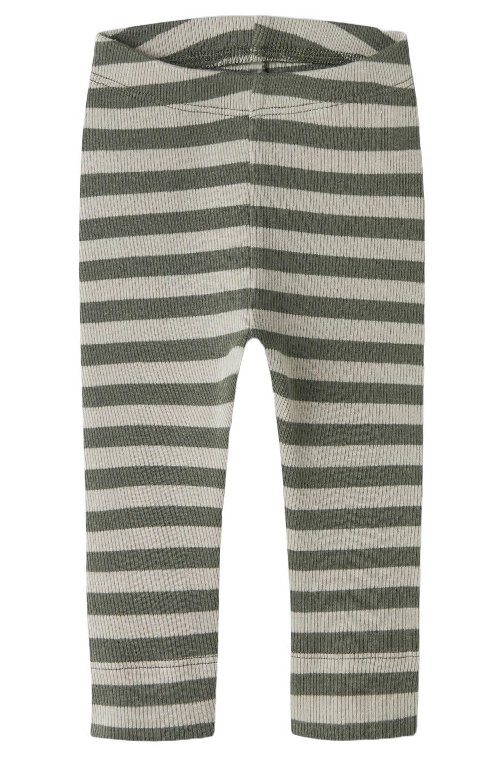 Olijfgroene jongens en meisjes NAME IT BABY gebreide gestreepte legging van stretchkatoen met elastische tailleband