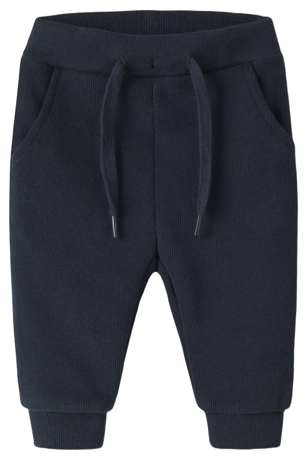 Donkerblauwe NAME IT BABY katoenen regular fit baby joggingbroek met elastische tailleband met koord