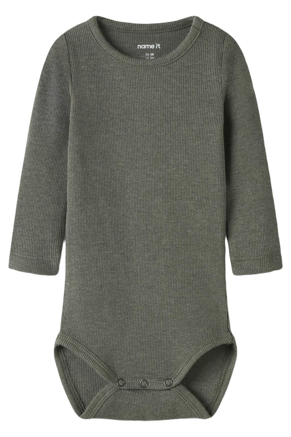 NAME IT BABY romper met textuur - olijfgroen
