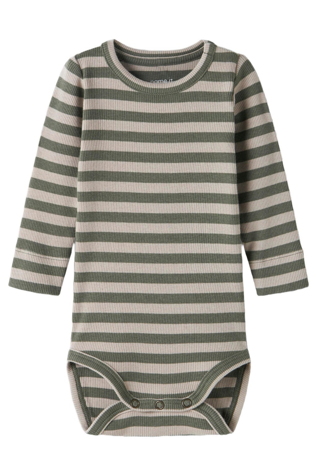 NAME IT BABY gestreepte romper - olijfgroen