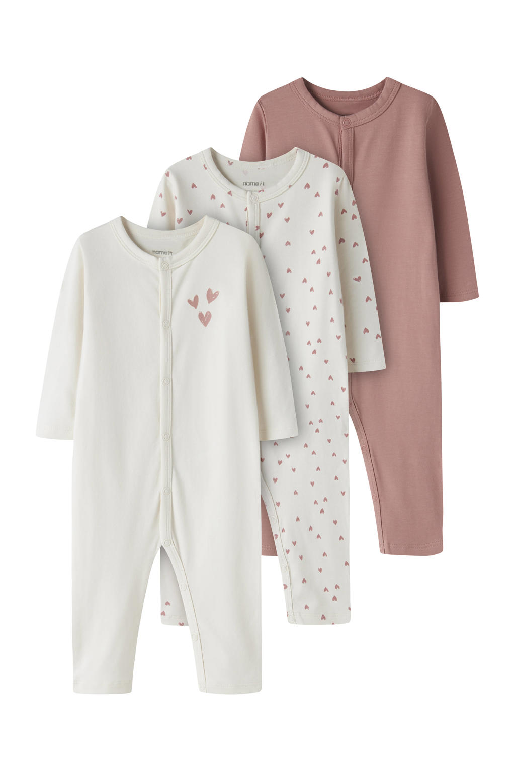 NAME IT BABY baby pyjama met hartjes - roze/ecru (set van 3)